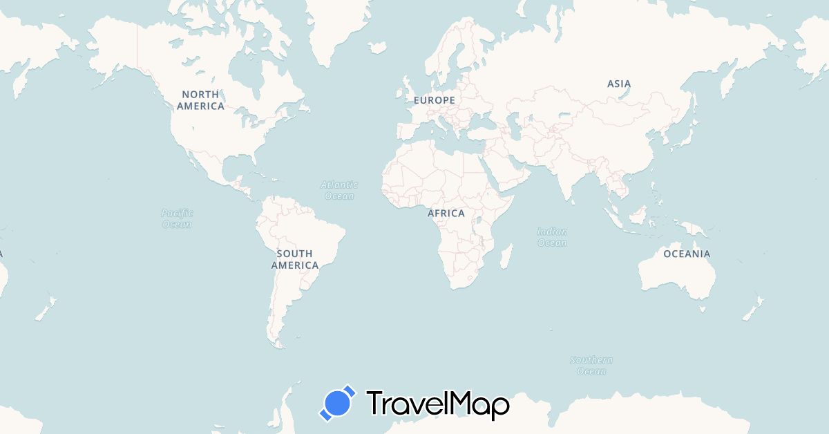 TravelMap itinerary: driving, plane in United Arab Emirates, Afghanistan, Angola, Australia, Azerbaijan, Bosnia and Herzegovina, Bangladesh, Belgium, Bulgaria, Burundi, Benin, Brunei, Bhutan, Botswana, Democratic Republic of the Congo, Republic of the Congo, Switzerland, Côte d'Ivoire, Cook Islands, Cameroon, Djibouti, Algeria, Egypt, Eritrea, Spain, Ethiopia, Fiji, France, Gabon, United Kingdom, Ghana, Guinea, Equatorial Guinea, Greece, Guinea-Bissau, Croatia, Indonesia, Israel, India, Iraq, Iran, Italy, Jordan, Kenya, Cambodia, Comoros, Kuwait, Laos, Sri Lanka, Liberia, Lesotho, Libya, Morocco, Madagascar, Myanmar (Burma), Mauritania, Mauritius, Malaysia, Mozambique, Namibia, Nigeria, Nepal, Niue, New Zealand, Oman, Papua New Guinea, Philippines, Pakistan, Portugal, Qatar, Saudi Arabia, Solomon Islands, Sudan, Singapore, Sierra Leone, Senegal, São Tomé and Príncipe, Syria, Togo, Thailand, Turkmenistan, Tunisia, Tonga, Turkey, Taiwan, Tanzania, Uganda, United States, Vietnam, Vanuatu, Kosovo, Yemen, South Africa, Zambia, Zimbabwe (Africa, Asia, Europe, North America, Oceania)